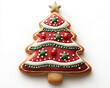 © Lubov - A homemade Christmas cookie in the shape of a tree, decorated with colorful icing and sprinkles.