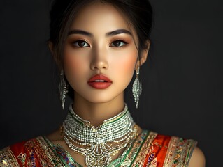 Southeast Asian Woman in traditional attire with a mode