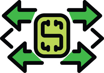 Poster - Money transferring concept with arrows pointing to the center, ideal for financial technology and online payment