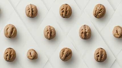 Wall Mural -   A group of walnuts rests on a white table beside a white, patterned wall