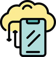 Poster - Smartphone exchanging data with a cloud storage, represented by a yellow cloud and up and down arrows