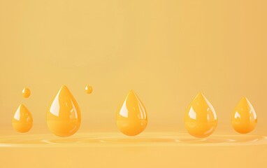 Poster - Captivating yellow droplets gracefully fall in a pattern against a soft yellow background, creating a serene visual moment
