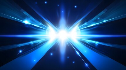 Poster - Abstract blue light beams converge in a bright burst.