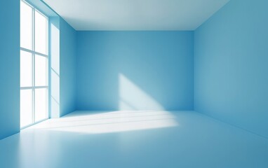 Poster - A bright, minimalistic blue room with large windows allowing sunlight to stream in during the daytime