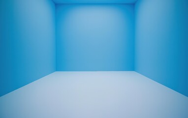 Poster - Bright blue empty room with smooth surfaces, showcasing minimalism and tranquility in an indoor space