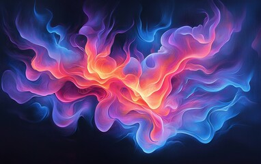 Poster - Vibrant abstract art featuring colorful swirls of orange, pink, and blue against a dark background, creating an ethereal atmosphere