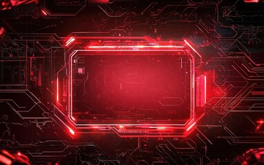 Poster - Futuristic digital interface showcasing red glowing elements over a circuit board background in a high-tech environment