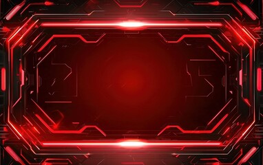 Poster - Futuristic red digital background with glowing lines and geometric patterns suitable for modern design projects
