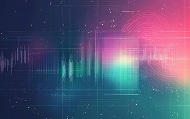 Poster - Colorful abstract sound wave visualization creating a modern digital atmosphere for music-related themes or audio technology