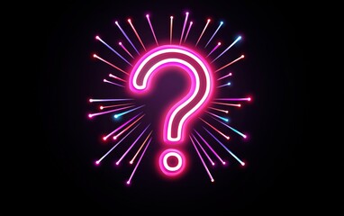 Poster - a vibrant glowing question mark radiating colorful sparks against a black background, creating a bol