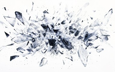 Aufkleber - an explosion of sharp glass shards creates a dynamic composition against a white background, showcas