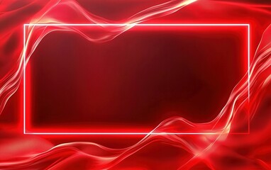 Poster - A vibrant red background with flowing abstract elements and a glowing rectangular frame for creative designs and presentations