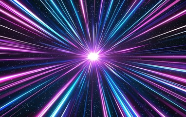 Fototapete - Vibrant burst of light beams radiating outward in a cosmic space setting with neon pink and blue colors