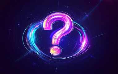 Poster - a vibrant question mark surrounded by colorful glowing effects and cosmic elements, symbolizing curi