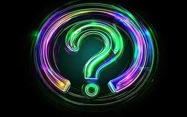 Poster - colorful neon question mark glowing against a dark background, creating an intriguing and modern vis