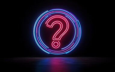 Poster - neon question mark glowing brightly against a dark background, showcasing vibrant colors in a circul