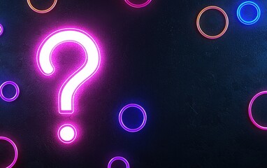 Poster - colorful neon question mark on a dark background with glowing circles creating a mysterious and invi