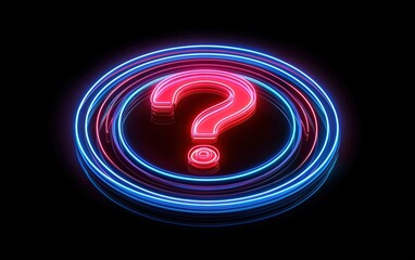 Poster - vibrant neon question mark glowing in a circular design against a dark background, symbolizing inqui