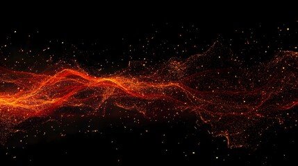 Poster - Abstract orange and yellow particles on a black background.