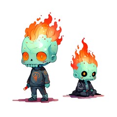 Two Fire-Headed Skull Characters