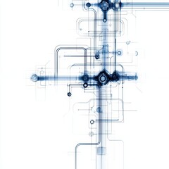 Poster - Abstract technology background with blue lines and circles on white isolate background.