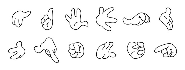 comic hands. vintage retro hands in gloves. comic retro hands in different poses. isolated mascot ch