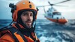 © khonkangrua - Man in Orange Helmet During Rescue Operation at Sea