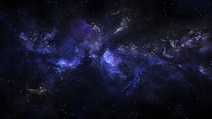 A dark background scattered with glowing particles and lights in shades of blue and purple, suggesting a futuristic or outer space environment.