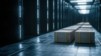 Poster - Futuristic Drones Unloading Cargo in Modern Facility