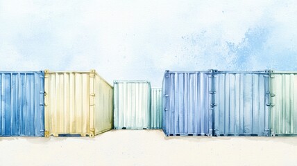 Poster - Soft Pastel Shipping Containers Neatly Stacked Outdoors