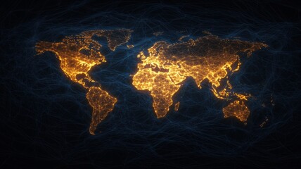 Poster - Futuristic Map with Glowing Cargo Tracking Lines