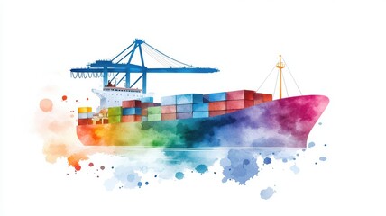 Poster - Colorful Cargo Ship in Port for Smooth Loading Operation