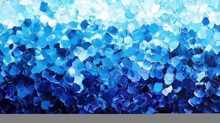 Wall Mural -   A zoomed-in image of a blue flower painting on a blue and white canvas, set against a backdrop of a clear blue sky