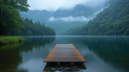 Wall Mural - forest lake landscape banner with natural background and copy space
