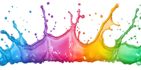 Aufkleber - Vibrant colorful liquid splashes in gradient of blue, green, yellow hues. Dark brown at bottom, lighter shades towards top. Colors transition, movement, depth, and freshness. Transparent isolated.