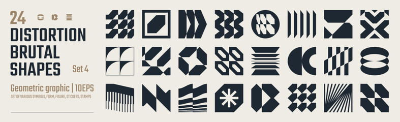 Poster - Postmodern abstract geometric graphic elements, Refraction and distortion glass effect various form, Brutalist vector shapes, trendy retro design symbols in Y2K aesthetics, vintage stickers, set 4