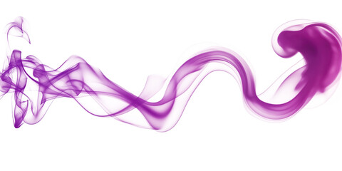 Poster - Purple smoke trail flows smoothly on isolated background. Curvy lines create sense of depth, movement. Digital illustration of smoke, art design, colourful, semitransparent, curved shape, swirl, flow,