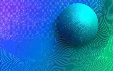 Poster - A vibrant abstract design featuring a spherical shape with a textured surface, set against a gradient background transitioning from purple to blue and green tones.