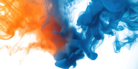 Poster - Blue liquid meets red substance in vibrant chemical reaction. Contrast between blue, red creates striking visual effect. Gray background highlights chemical interaction. Blue water-like liquid
