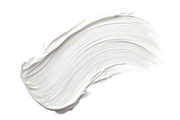 Poster - White paint brush stroke, close-up, isolated on isolated transparent background. Creamy substance with slightly curved shape, smooth texture. Clean, minimalist, artistic, design element. Alpha mask.