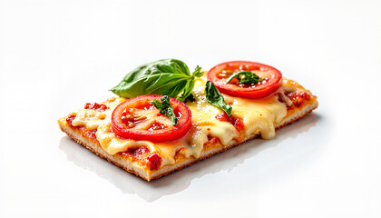 Delicious cheese pizza slice with tomatoes and basil