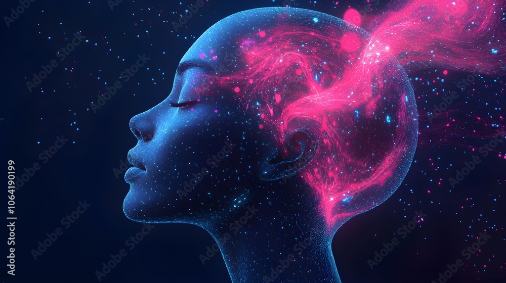 Profile of a human head with glowing, branching neural pathways ...