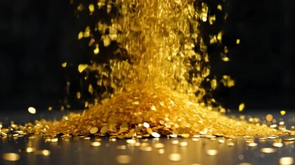 Poster - Gold granules is falling down in slow motion 4k video
