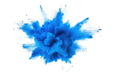Poster - Vibrant blue explosion isolated on isolated background. Blue particles scattered around explosion, creating dynamism, energy. Intense blue color splash, splatter, design element, texture, art, dirty