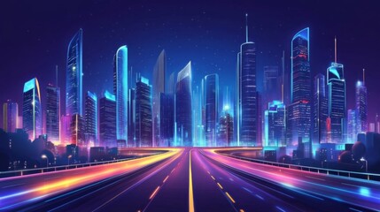 Modern cityscape with futuristic buildings and illuminated roads at night ,Realistic --ar 16:9 --v 6.1 Job ID: d37c98fb-3768-4fc1-8ee2-6706fc6f2fe4