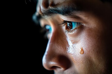 Aufkleber - A close-up of a personâ€™s face in shadows, a single tear running down their cheek as they make a difficult admission, reflecting emotional vulnerability