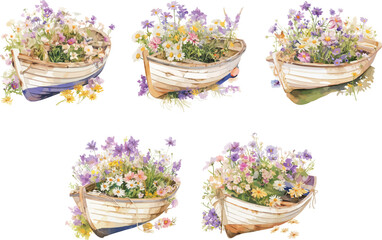 Wall Mural - floral boat watercolor clipart