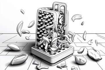 Leinwandbilder - Minimalist line drawing of a grater with shreds falling beneath, capturing the simplicity of grating in a clean, modern style