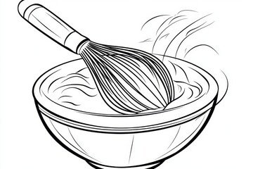 Poster - Minimalist outline of a whisk mixing in a bowl, with simple, flowing lines to represent the smooth motion of blending