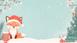 © Theeramisu - Cute Christmas Frame with fox wearing Santa hat for Children's Book Style